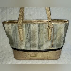 BRAHMIN Asher Tote Shoulder Bag Gold/Teal/Grey Calf Hair